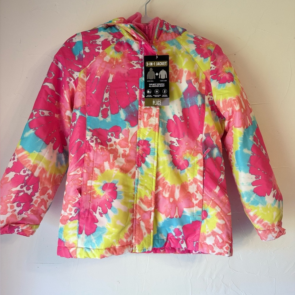 NWT THE CHILDREN’S PLACE TIE DYE 3 in 1 SNOW JACKET PINK SZ L